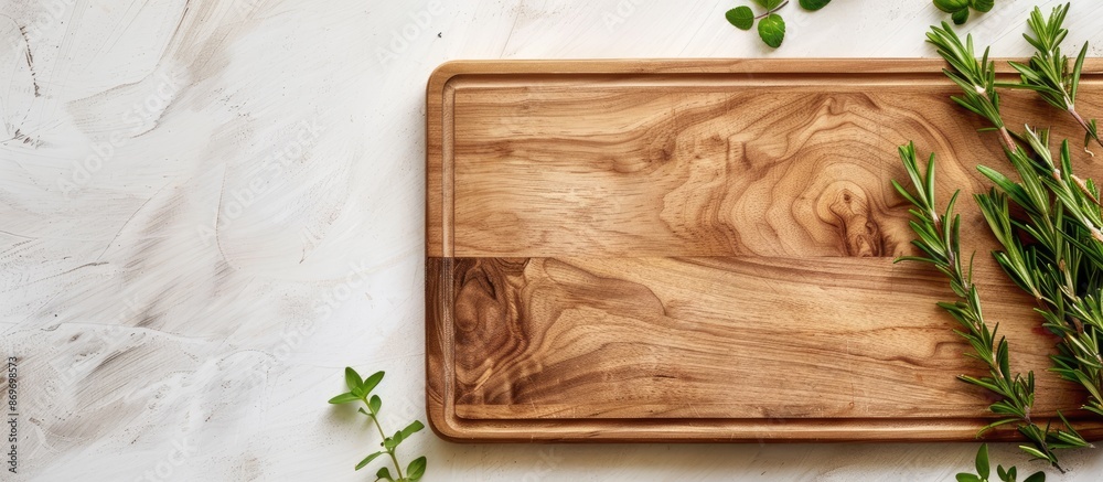 Canvas Prints A wooden cutting board with a white background creating space for images to be added. Copy space image. Place for adding text and design