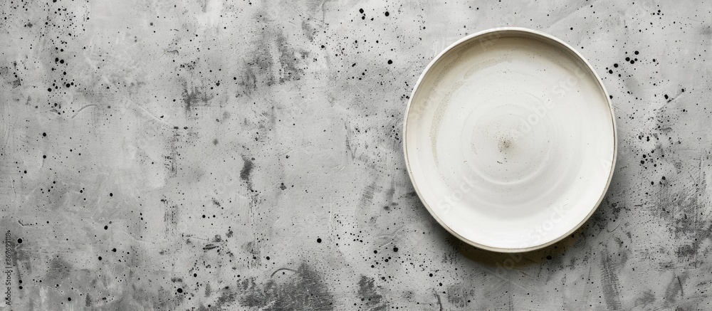 Fototapete Overhead view of a blank plate on a concrete surface with space available for your design in the image. Copy space image. Place for adding text and design