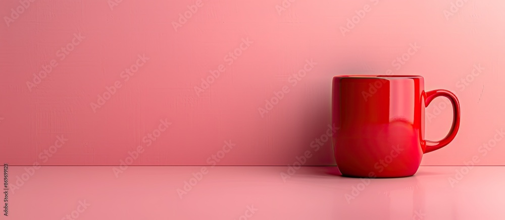 Poster a single red ceramic mug is placed against a pink backdrop, offering ample copy space image.