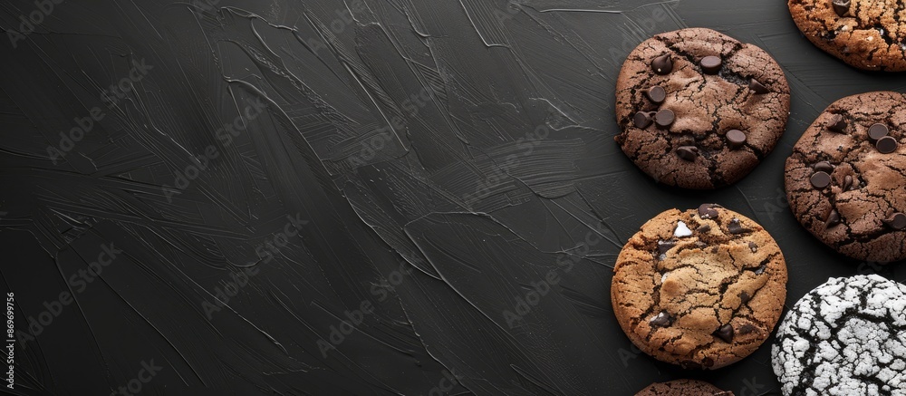 Aufkleber Cookies viewed from above on a background with black and white colors, creating a visually appealing copy space image.