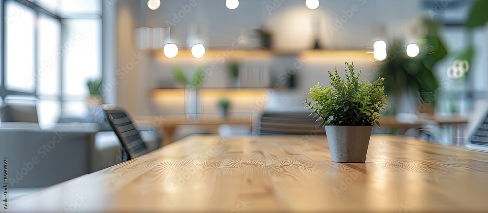 Poster Blurry office background enhances the table top with a copy space image.