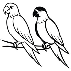 Couple parrot on a branch Vector Design silhouette.eps