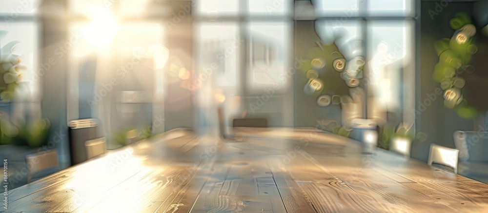 Poster Blurry office background behind a table with copy space image.