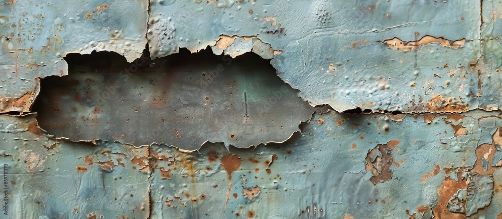 Aufkleber A weathered metal surface with openings for a copy space image.