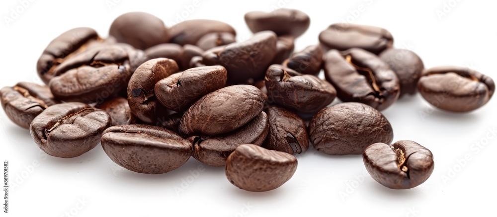 Aufkleber Close-up studio shot of coffee beans isolated on a white background, creating an intriguing copy space image.