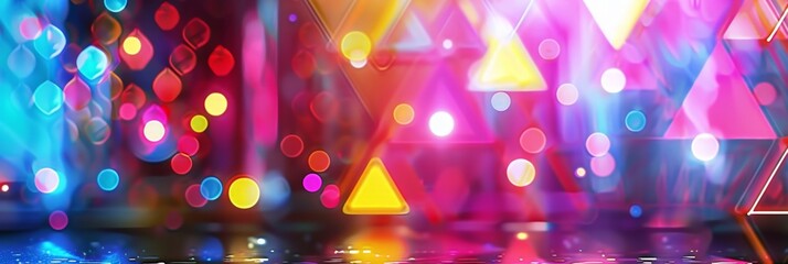 Vibrant Abstract Light Bokeh and Geometric Shapes Background With Vivid Colors
