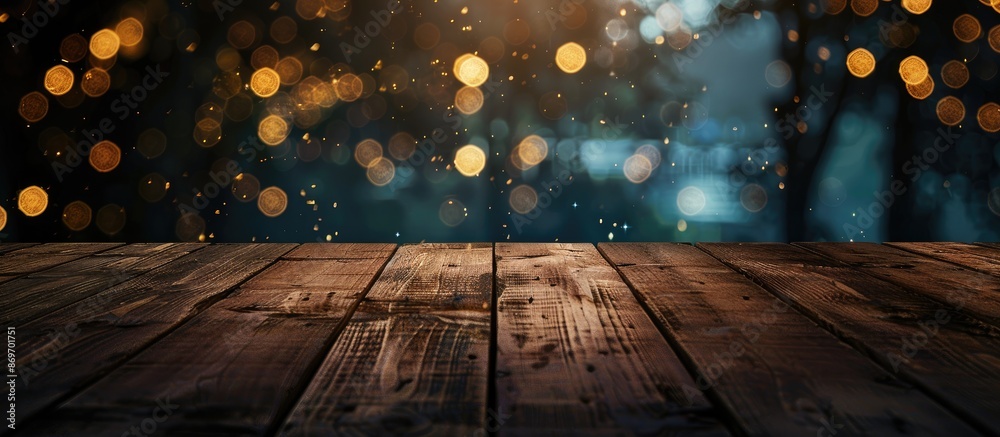 Leinwandbilder dark wooden table with an empty surface set against a blurred bokeh background, providing ample copy