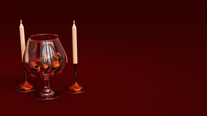 Piles of skull in wine glass halloween night 3d render illustration background
