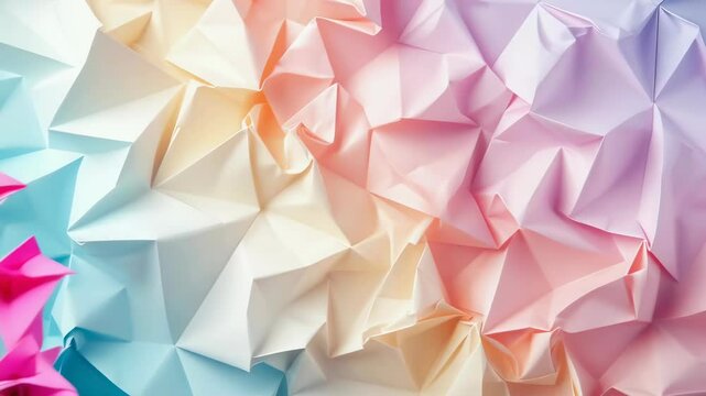 An abstract composition featuring irregularly folded paper in soft pastel shades. The creases and folds create a textural depth. The image exudes a serene and calming mood, showcasing delicate