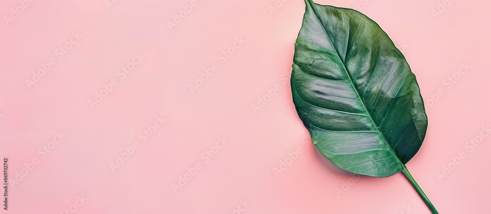 Aufkleber minimalist concept with a tropical leaf situated on a soft pastel backdrop in a flat lay composition
