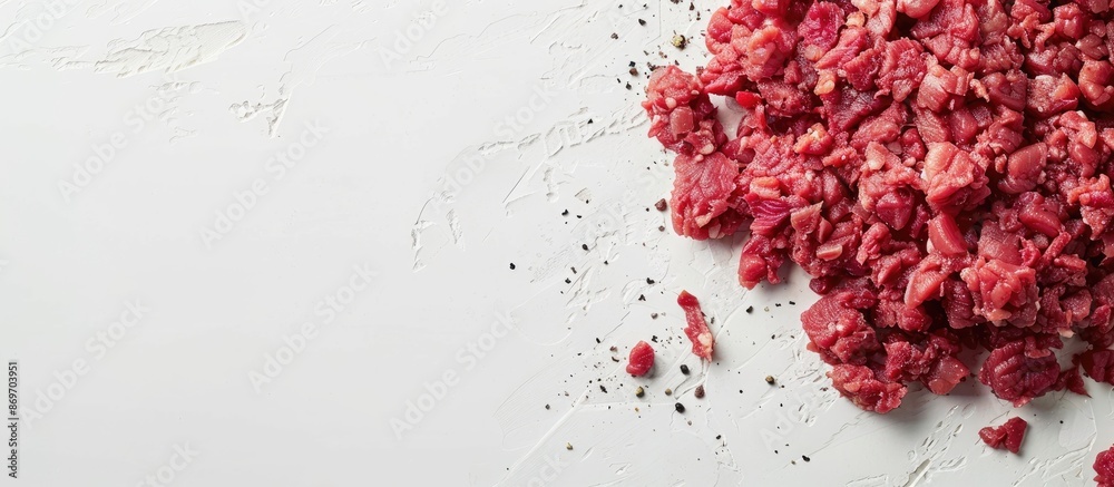 Leinwandbilder top view of forcemeat displayed on a white background with copy space image.