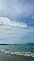 Waves and kites on the beach. Atlantic Ocean at Kite beach. Cabarete, Puerto Plata, Dominican Republic. 9:16 background 
