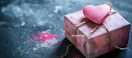 Pink heart and gift box with a loving theme, perfect for a romantic gesture, with copy space image.
