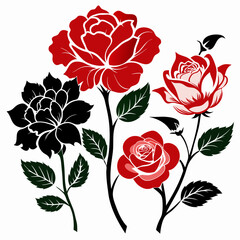 different China Rose flower  silhouette vector art illustration