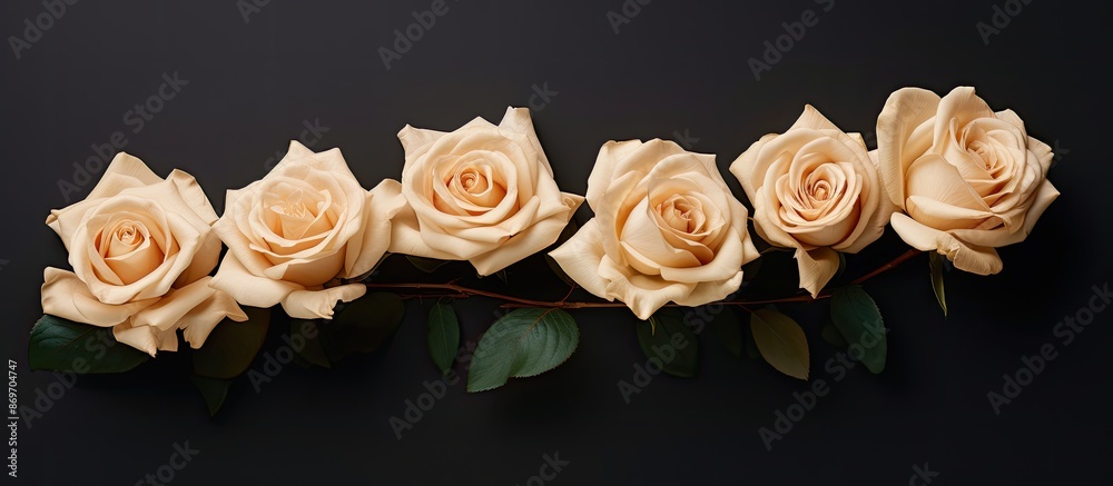 Aufkleber top view of five beige roses on a dark backdrop, providing ample copy space for text.