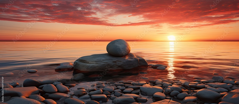 Leinwandbilder Capture rocks in the sea at sunset with a suitable spot for adding text or a logo in the image.