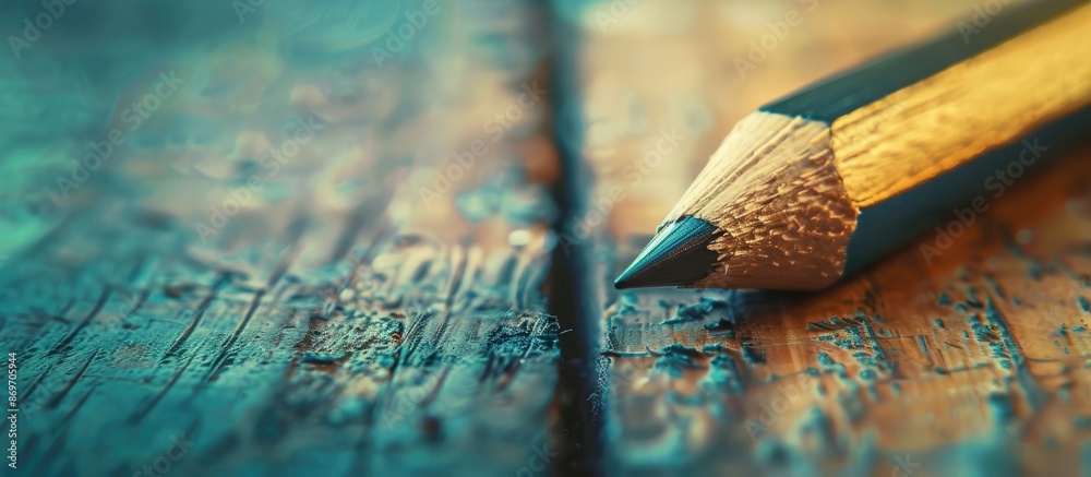 Aufkleber Soft-focused close-up of a pencil on a vintage toned wooden background with an extremely shallow depth of field, creating a captivating copy space image.