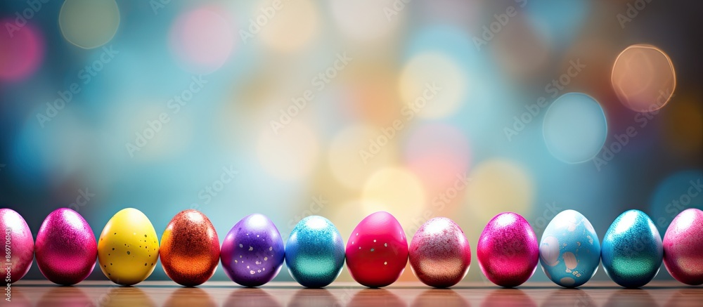 Aufkleber Shallow depth of field adds depth to the Easter-themed copy space image with colorful eggs.