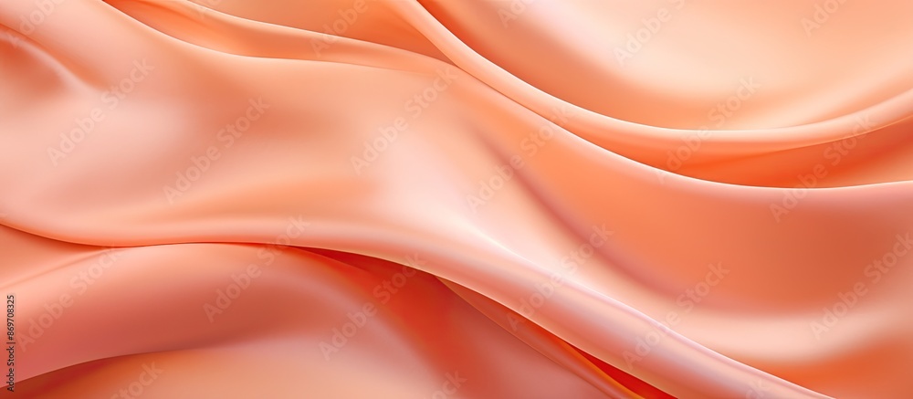 Poster Luxurious satin silk fabric in peach-orange with elegant wavy texture, creating an abstract background design for a copy space image.