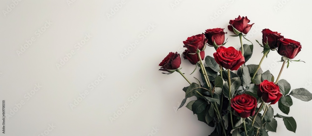 Aufkleber displaying a stunning red rose bouquet against a white backdrop with ample copy space image for vale