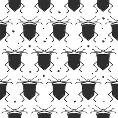 Bug. Vector illustration. Monochrome seamless pattern. Insect parasite - woody stink bug. Ornament for background, packaging, textile, wallpaper, Halloween