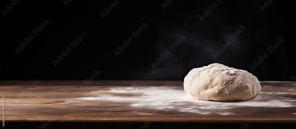 Leinwandbilder dough lump resting on a wooden table with a dark backdrop, showing ample copy space image.