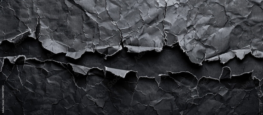 Poster High-resolution macro shot of torn paper pieces on a black background with plenty of copy space image.