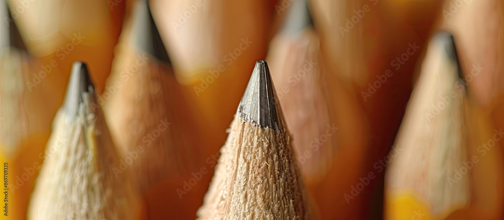 Poster image showing shallow depth of field for a background of pencils, with focus on the front pencil, id