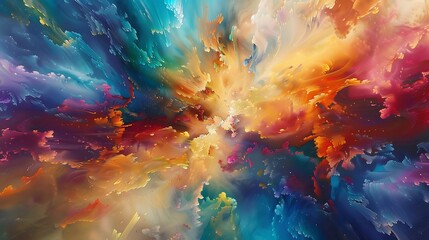 Fototapeta premium A burst of color erupts from the canvas, as liquid joy spills forth in a kaleidoscope of hues, breathing life into the realm of imagination.