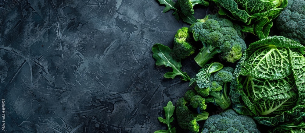 Aufkleber green broccoli featured in a menu concept with a fresh cabbage background, viewed from the top with 