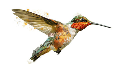 Fototapeta premium A hummingbird is flying in the air with its wings spread wide