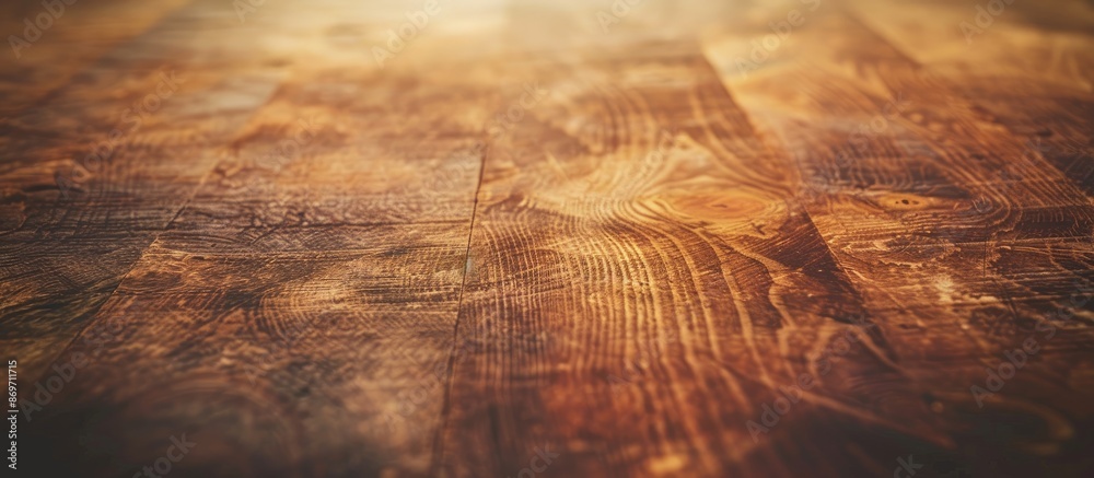 Aufkleber Vintage-style close-up shot of a rustic wooden table with visible grain texture and empty surface for customizable abstract background or design, copy space image.