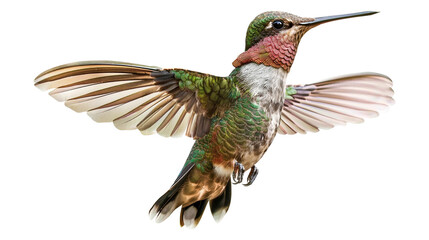 Obraz premium A hummingbird is flying in the air with its wings spread wide