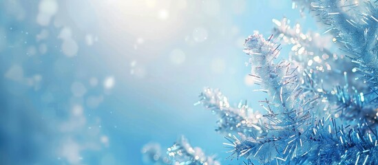 Festive postcard template with a blue background, silver tinsel border for Merry Christmas and Happy New Year wishes, including a designated area for text or copy space image.