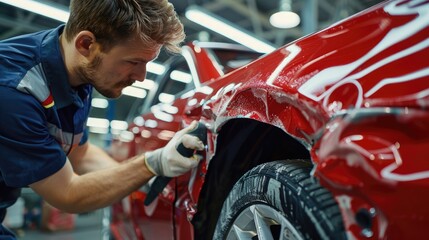 Car repair shop. Car fix banner. Auto body repair specialist fixes dented car fenders for flawless restoration. car service shop