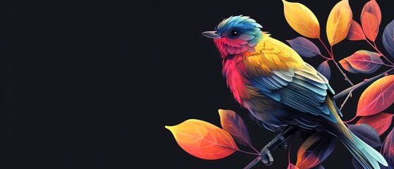 Fototapeta premium Creative abstract bird on dark background Postproducted generative AI illustration, add copyspace for text