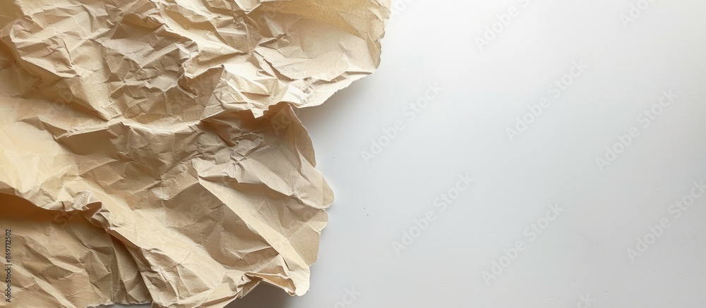 Leinwandbilder Kraft paper crumpled on white backdrop for use as a template with copy space image.