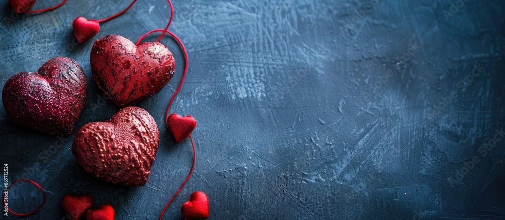 Poster Valentine's Day-themed heart-shaped objects captured in a photo with blank space for text or graphics.