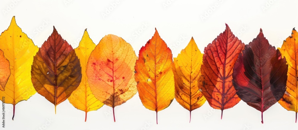 Aufkleber view of vibrant autumn leaves arranged along the edge with copy space image.
