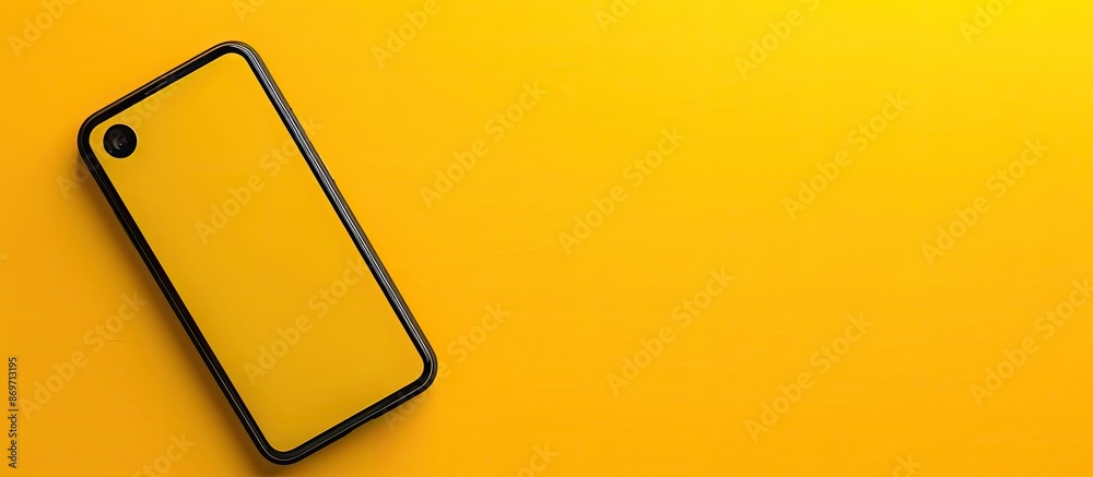 Aufkleber smartphone on a vibrant yellow backdrop with copy space image.