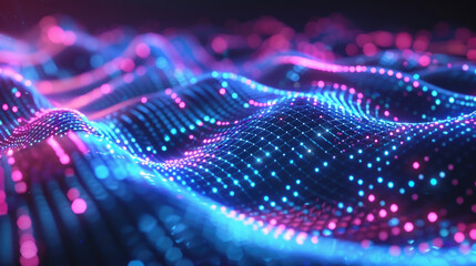 Abstract waving glowing particles technology and big data background