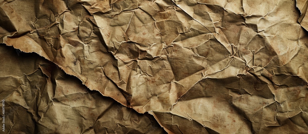 Poster Old crumpled brown paper with a dirty texture, suitable as a background for design, with space for inserting images.