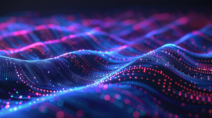 Abstract waving glowing particles technology and big data background