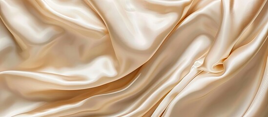 Obraz premium Smooth luxury satin silk cloth texture in beige or light brown tones adorns the background with a minimalistic style and ample copy space image.