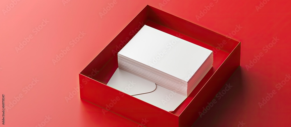 Aufkleber business cards in a red box with white color scheme for presentation with a copy space image.