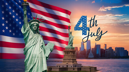Naklejka premium Independence day celebration banners set. 4th of july felicitation greeting cards with waving american national flag on blue background. USA country federal patriotic holiday. Vector