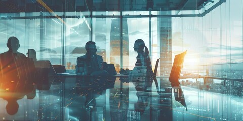 The photo shows a group of people sitting in a conference room, discussing something. There is a window in the background.