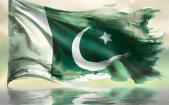 Pakistani Flag in Watercolor, Watercolor Flag, Pakistan, 14th august