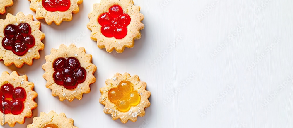 Aufkleber Jelly-filled cookies displayed on a white backdrop with space for adding text or graphics.