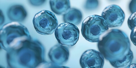 Visualization of Human or Embryonic Stem Cell Using 3D Rendering on Microscopic Background. Concept STEM Cells, 3D Rendering, Microscopic Background, Scientific Visualization, Biomedical Illustration